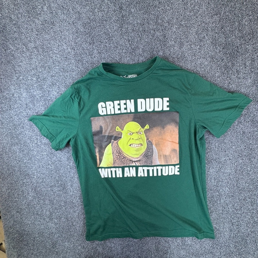 Dream Works Shrek T Shirt Mens L 42-44 Green Dude And with Attitude Graphic